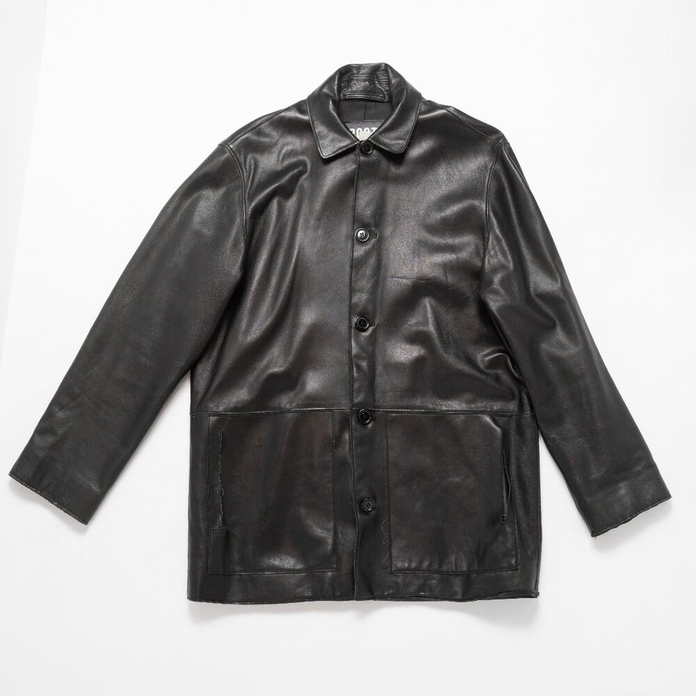 VINTAGE 90S LEATHER JACKET BUTTON FRONT Roots Made in Canada MEN'S MEDIUM